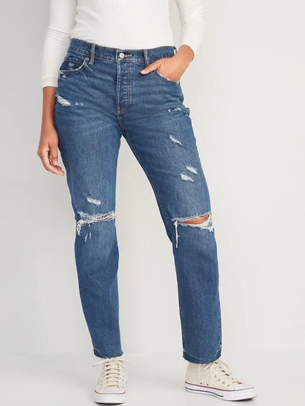[Old Navy] High Rise Slouchy Straight Distressed Ripped Jeans Button Fly Size 12